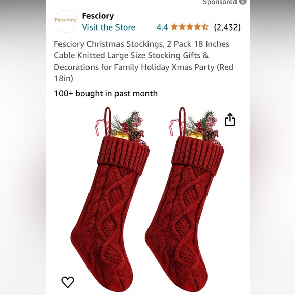 2 New 18 inch Knit Sweater Stockings in Burgundy - Picture 1 of 5